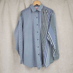 Pennylane Vintage Split Pattern Stripes Button Down Shirt Paisley Bandana Print